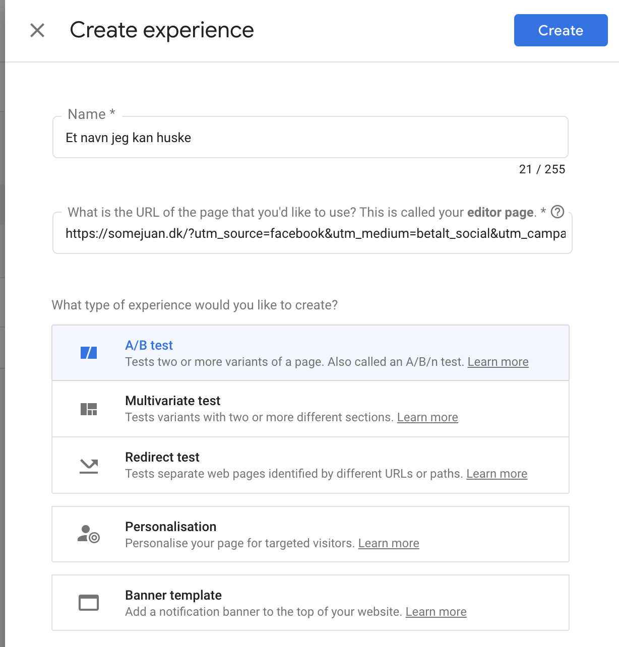 AB test med Google Optimize
